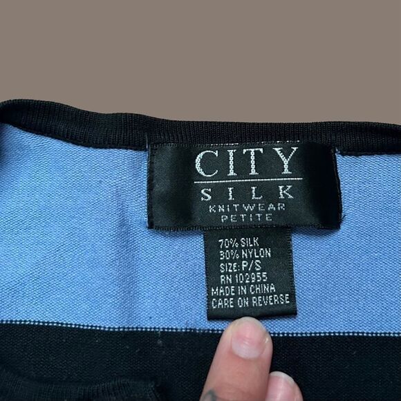 Silk Blend Striped Button Down Cardigan - Picture 3 of 5